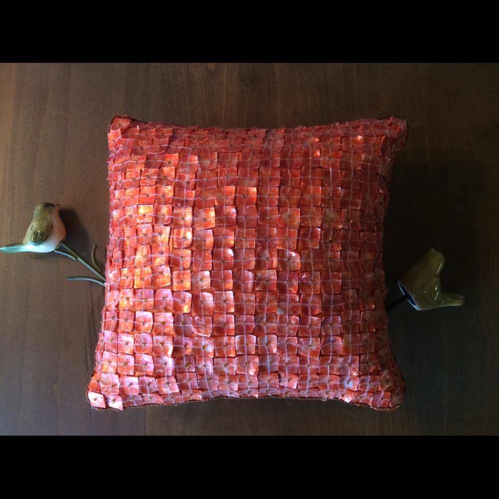 Handmade Sea Shell and Orange Satin Pillow